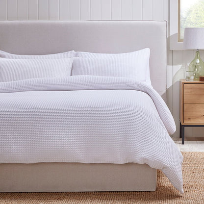 Portofino Waffle Duvet Cover - 200 Thread Count - Cotton - White - DUSK