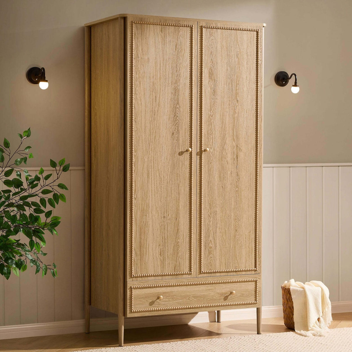 Posy 2 Door Wardrobe with Drawer - Light Wood - DUSK