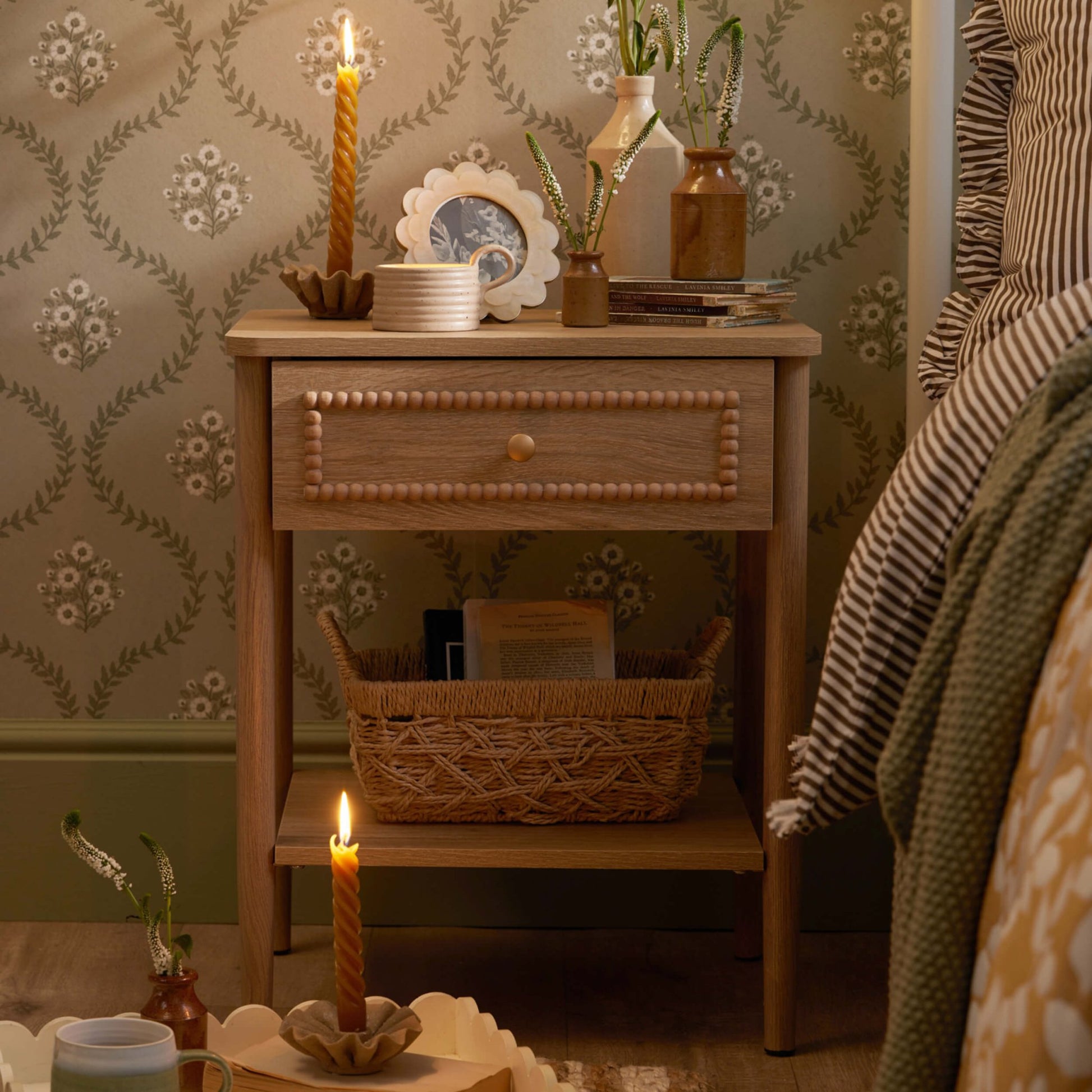 Posy Bobbin 1 Drawer Nightstand - Light Wood - DUSK