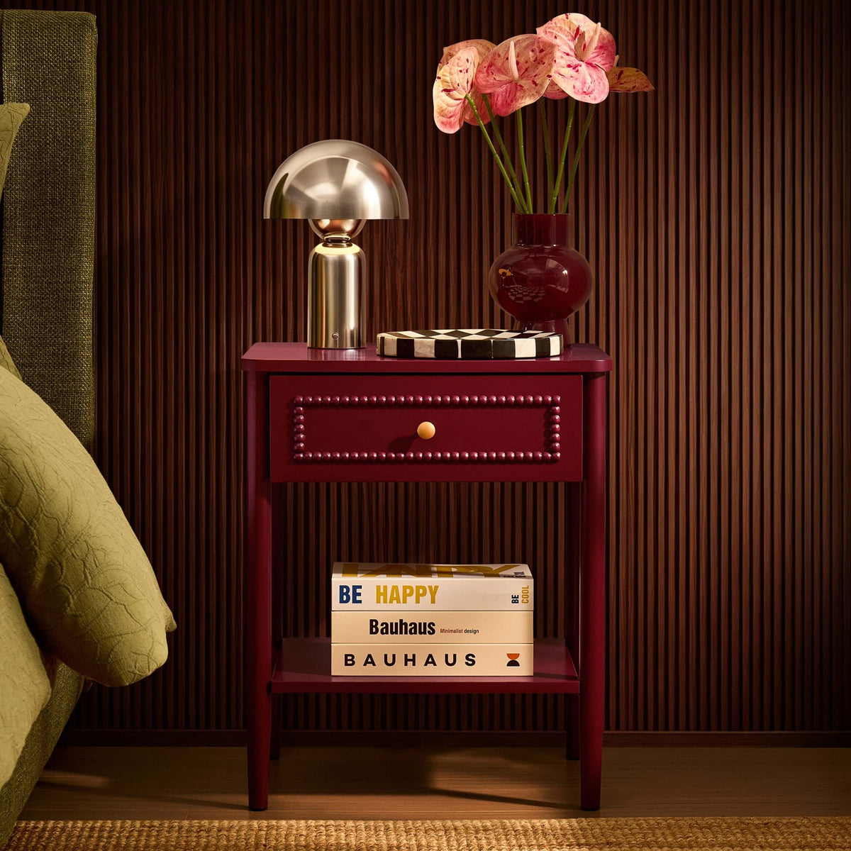 Posy Bobbin 1 Drawer Nightstand - Wine - DUSK