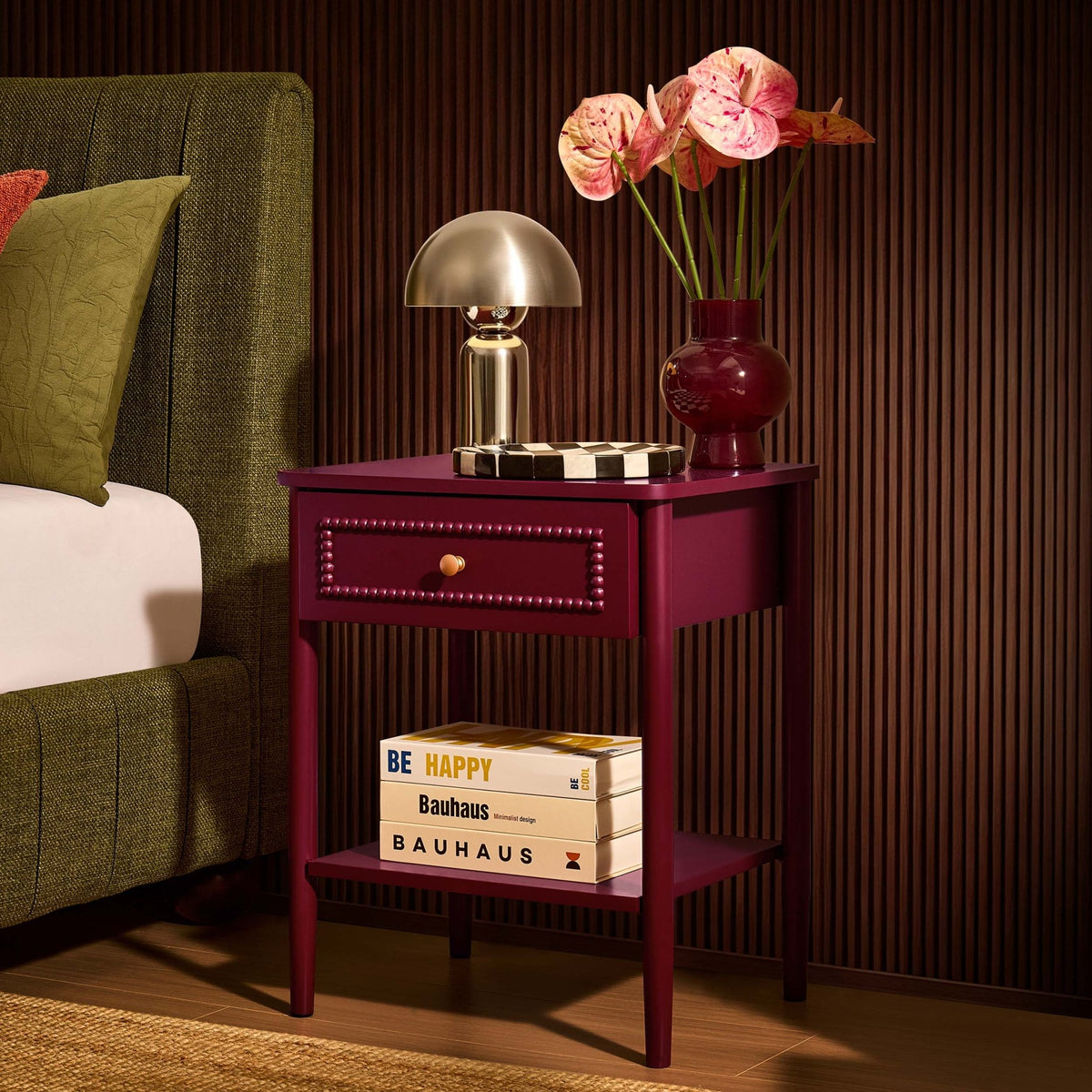 Posy Bobbin 1 Drawer Nightstand - Wine - DUSK
