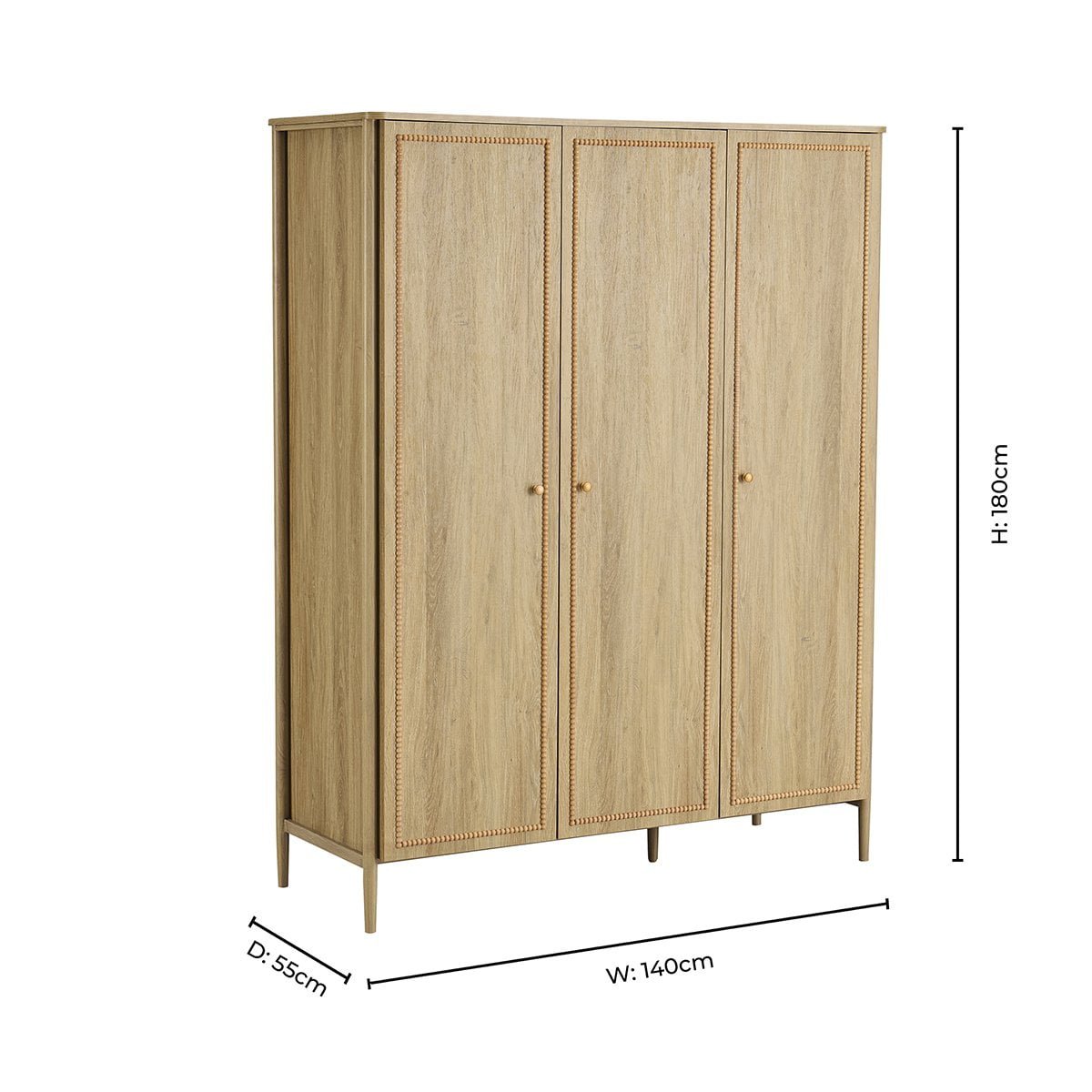 Posy Bobbin 3 Door Wardrobe - Light Wood - DUSK