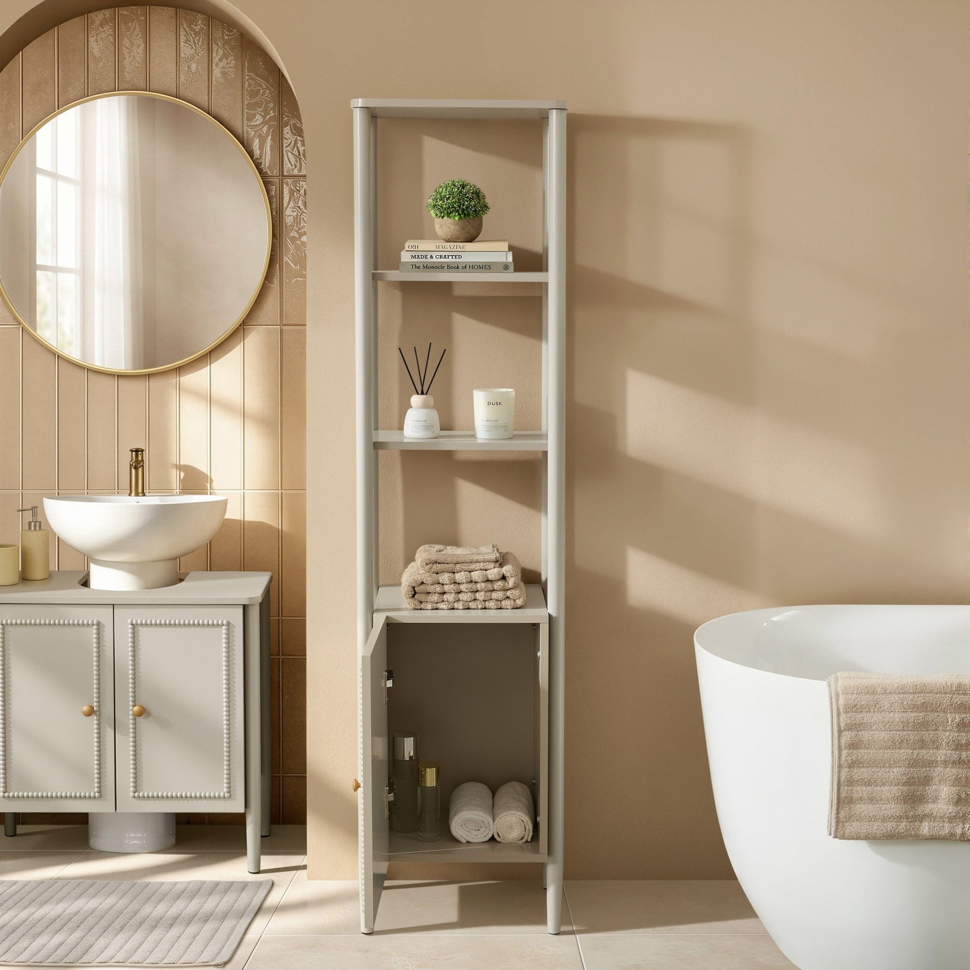 Posy Tall Bathroom Storage Cabinet - Taupe - DUSK