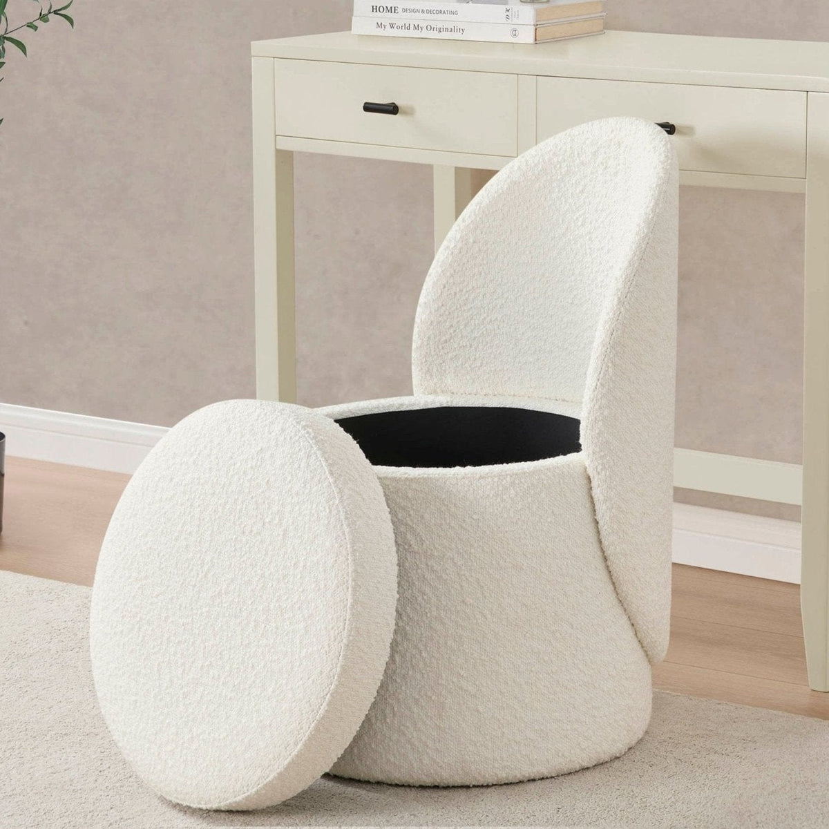 Primrose Boucle Dressing Table Storage Stool - Off White - DUSK