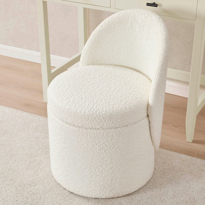 Primrose Boucle Dressing Table Storage Stool - Off White - DUSK