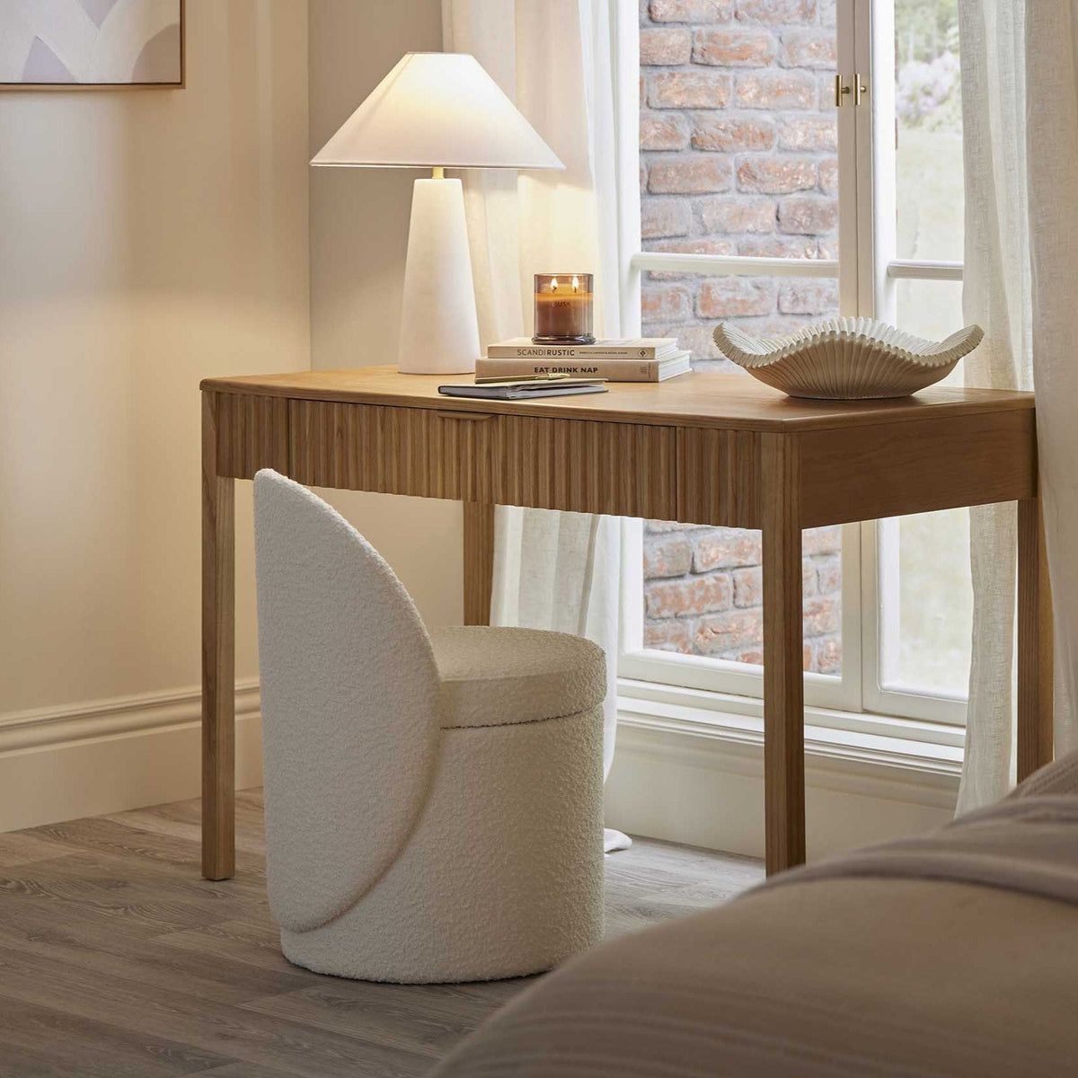 Primrose Boucle Dressing Table Storage Stool - Off White - DUSK