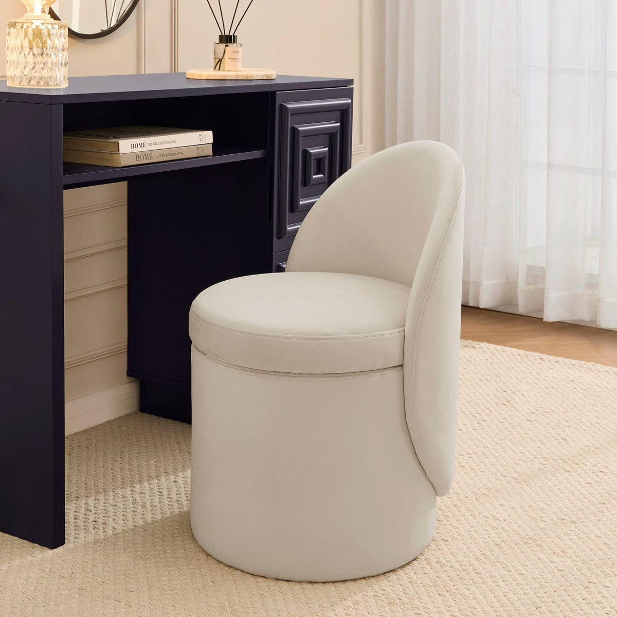 Primrose Dressing Table Storage Stool - Ecru - DUSK