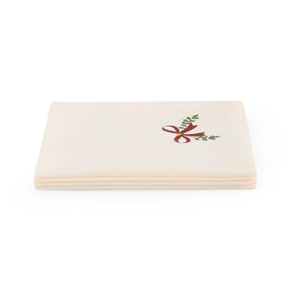 Printed Bow 100% Cotton Christmas Set of 4 Napkins - Red - DUSK