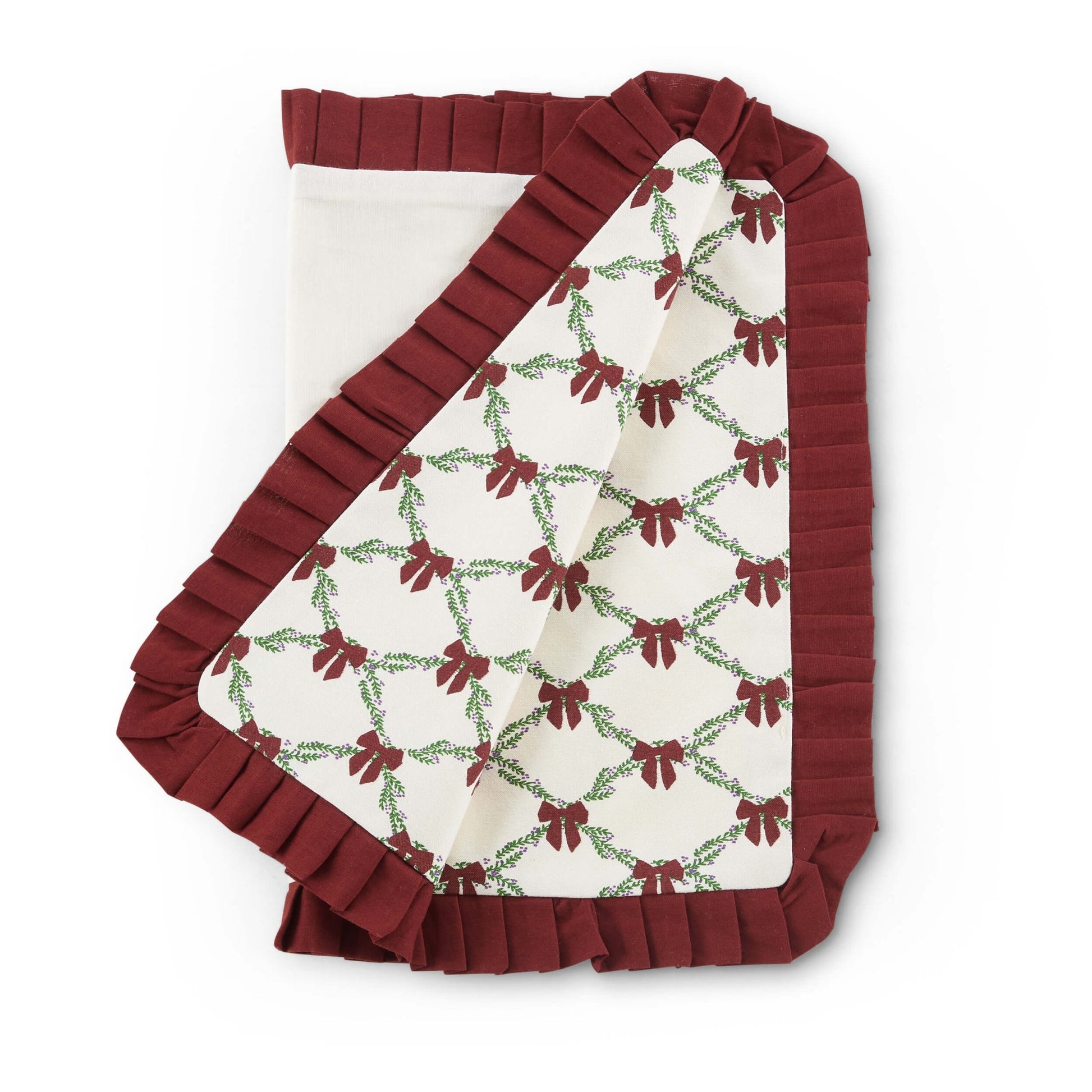 Printed Bow 100% Cotton Christmas Set of 4 Placemats - Red - DUSK