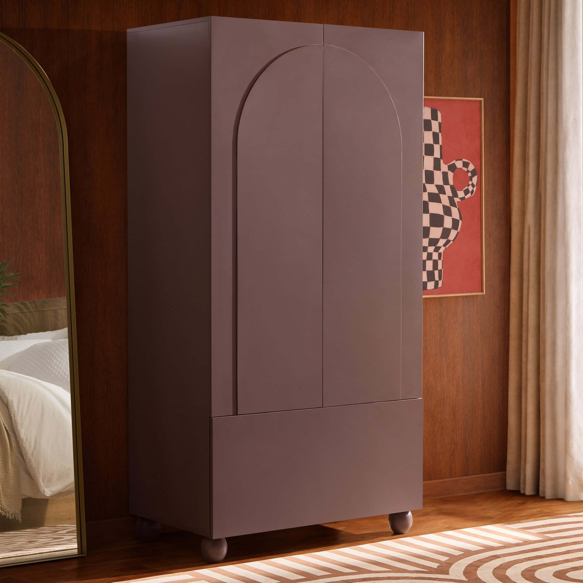 Rachel Arch Front 2 Door Wardrobe with Drawer - Mocha - DUSK
