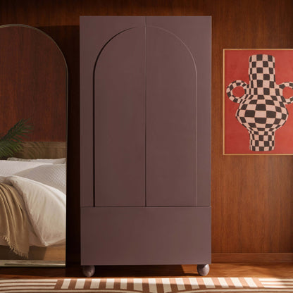 Rachel Arch Front 2 Door Wardrobe with Drawer - Mocha - DUSK