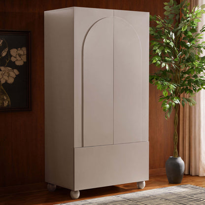 Rachel Arch Front 2 Door Wardrobe with Drawer - Taupe - DUSK