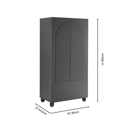 Rachel Arch Front 2 Door Wardrobe with Drawer - Taupe - DUSK