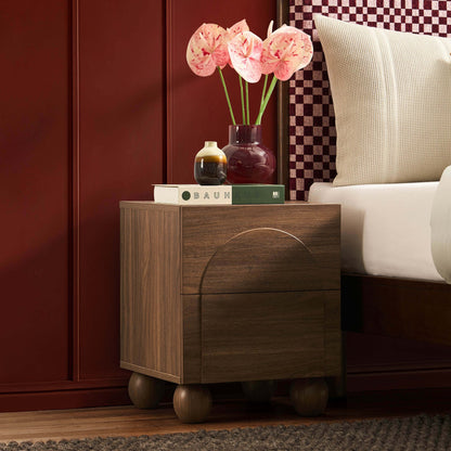 Rachel Arch Front 2 Drawer Bedside Table - Medium Wood - DUSK