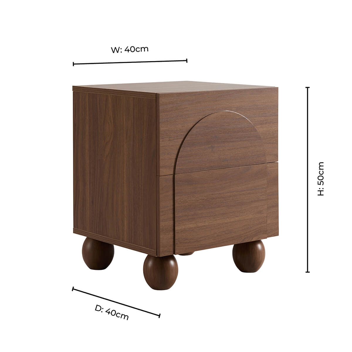 Rachel Arch Front 2 Drawer Bedside Table - Medium Wood - DUSK