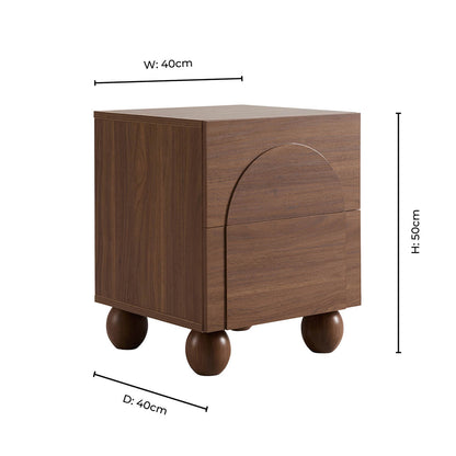 Rachel Arch Front 2 Drawer Bedside Table - Medium Wood - DUSK