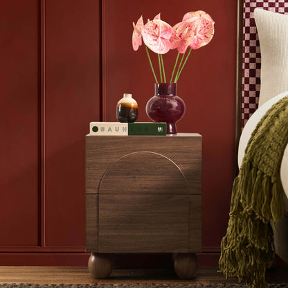 Rachel Arch Front 2 Drawer Bedside Table - Medium Wood - DUSK