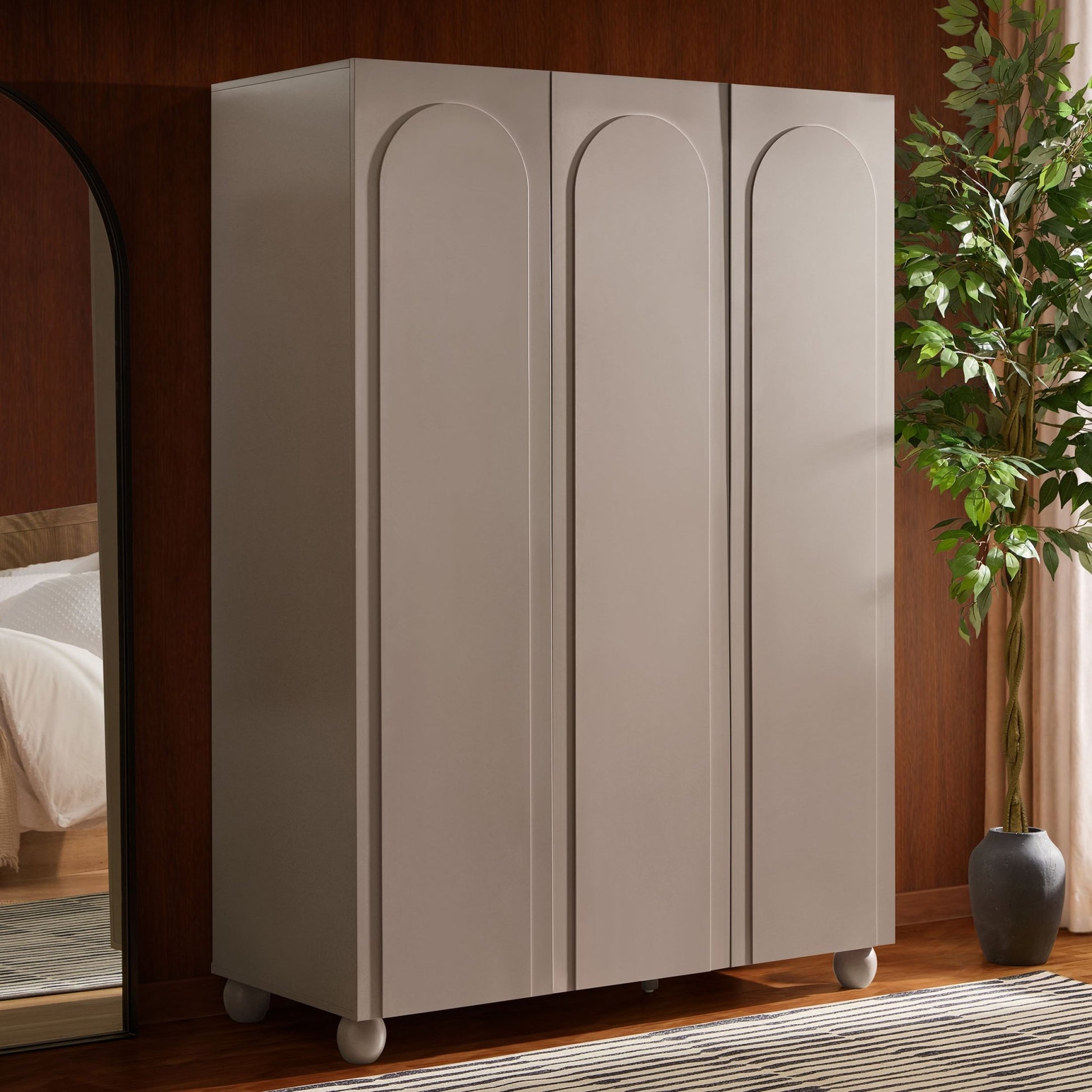 Rachel Arch Front 3 Door Wardrobe - Taupe - DUSK