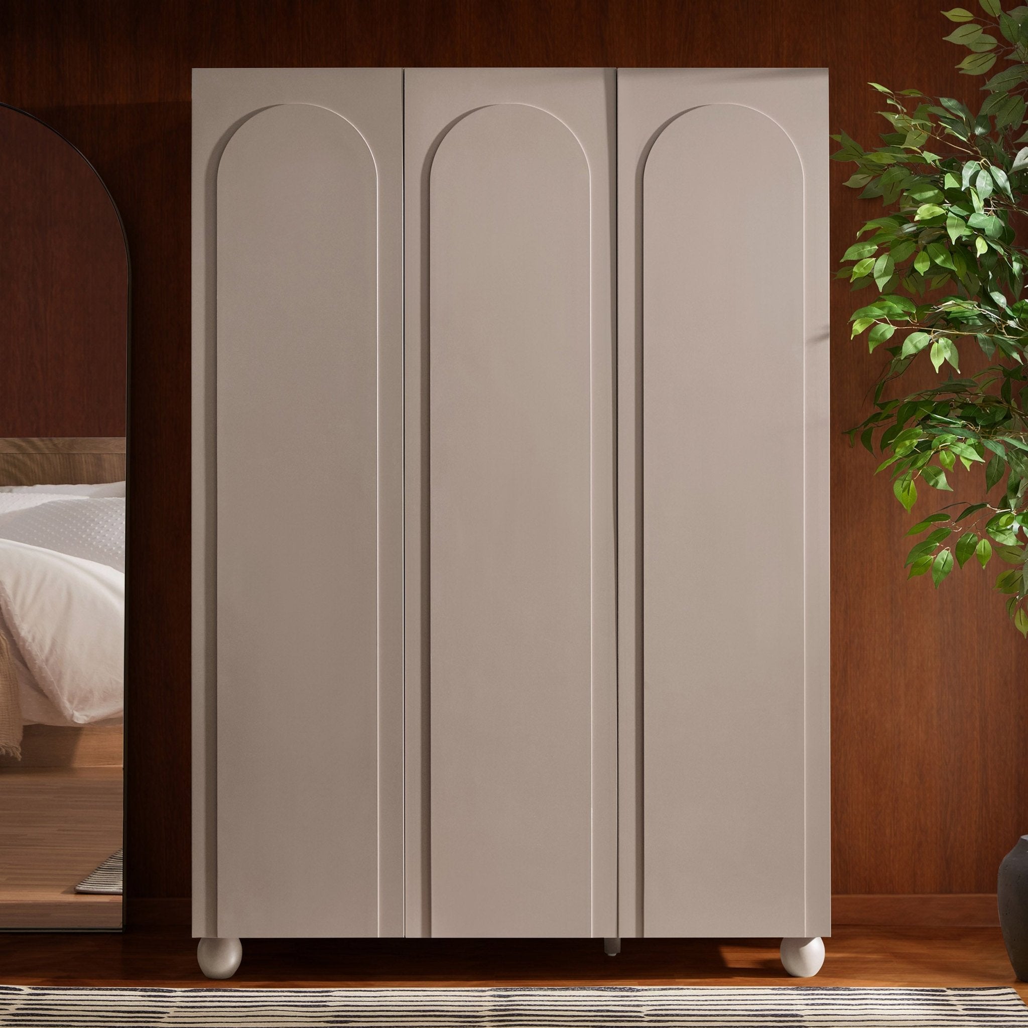 Rachel Arch Front 3 Door Wardrobe - Taupe - DUSK