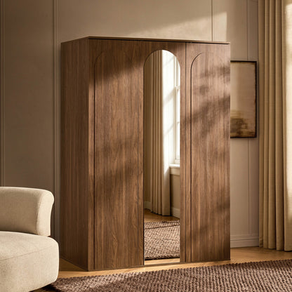 Rachel Arch Front 3 Door Wardrobe with Mirror - Medium Wood - DUSK