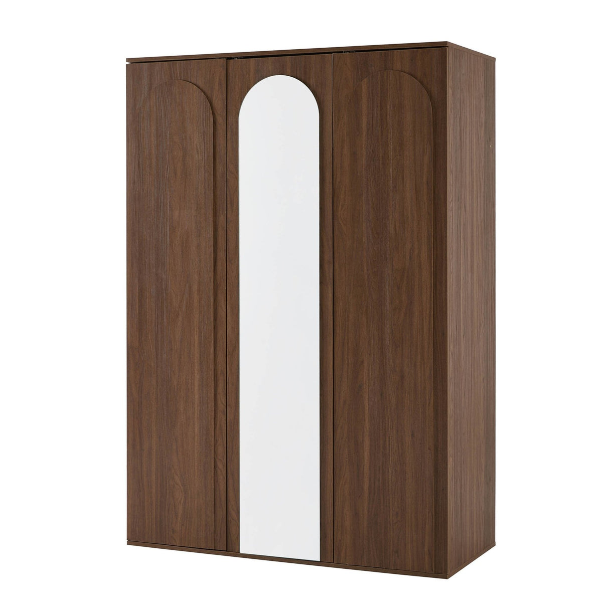 Rachel Arch Front 3 Door Wardrobe with Mirror - Medium Wood - DUSK