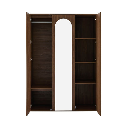 Rachel Arch Front 3 Door Wardrobe with Mirror - Medium Wood - DUSK