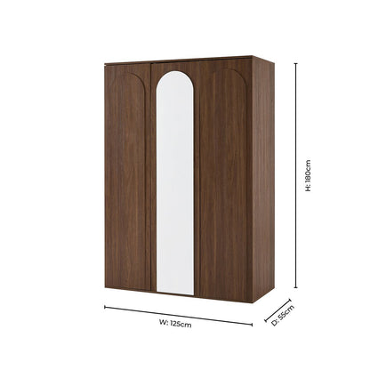 Rachel Arch Front 3 Door Wardrobe with Mirror - Medium Wood - DUSK