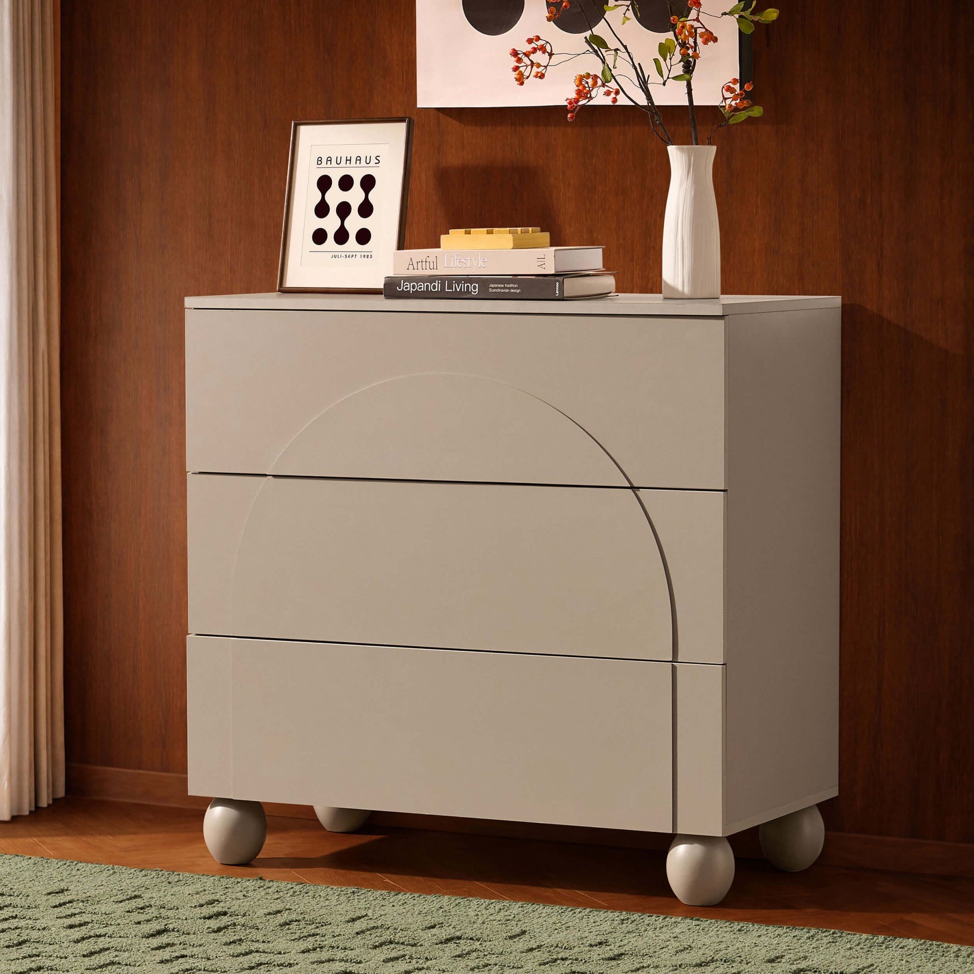 Rachel Arch Front 3 Drawer Chest - Taupe - DUSK