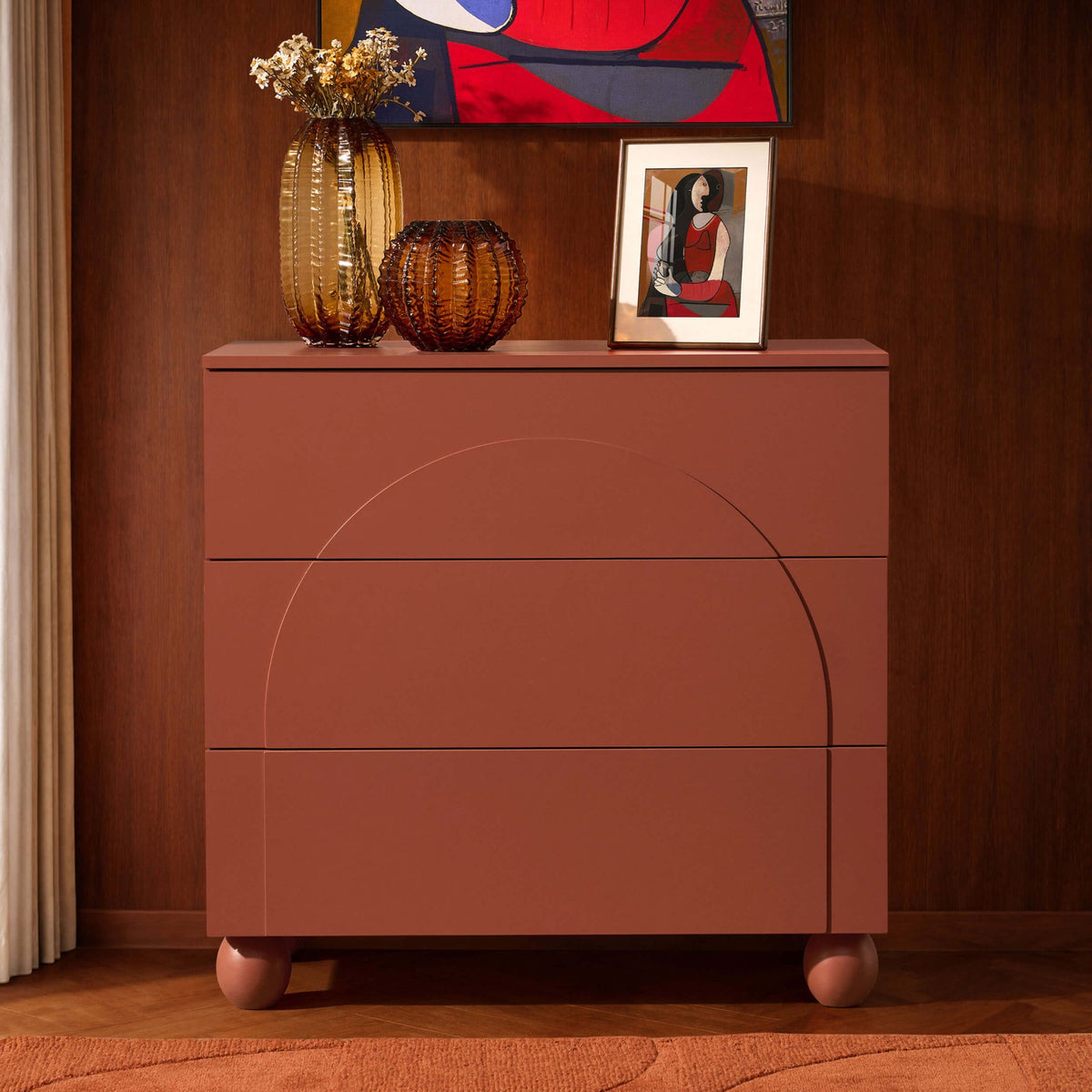 Rachel Arch Front 3 Drawer Chest - Terracotta - DUSK
