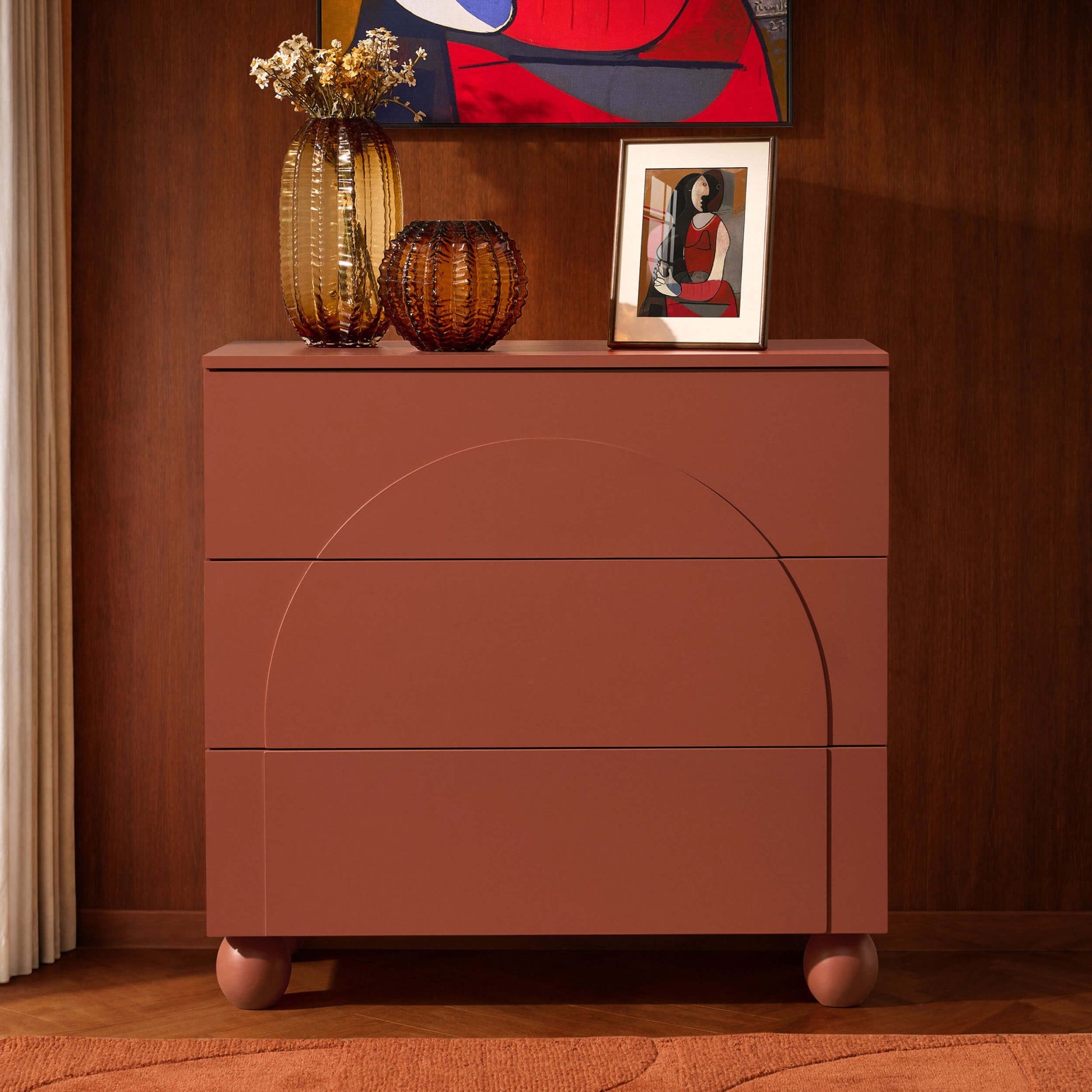Rachel Arch Front 3 Drawer Chest - Terracotta - DUSK