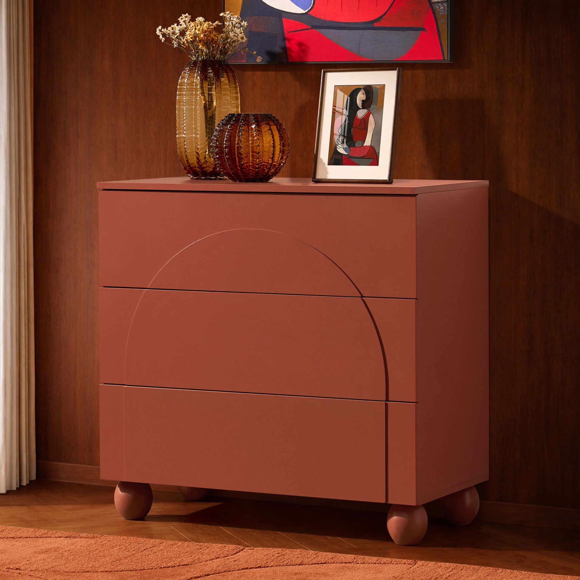 Rachel Arch Front 3 Drawer Chest - Terracotta - DUSK