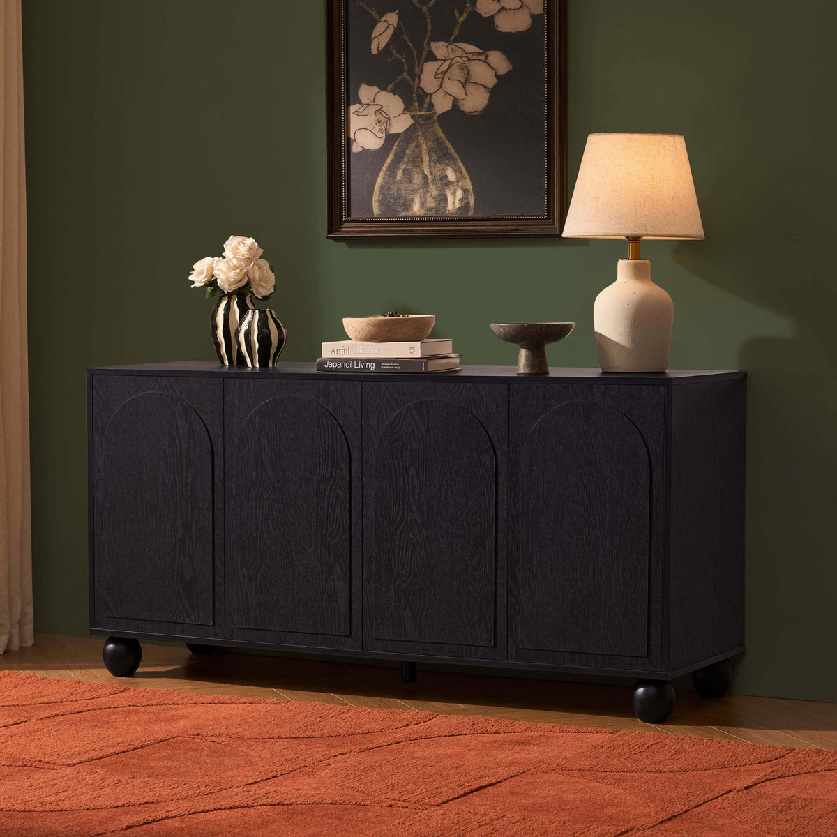 Rachel Arch Front 4 Door Sideboard - Black - DUSK