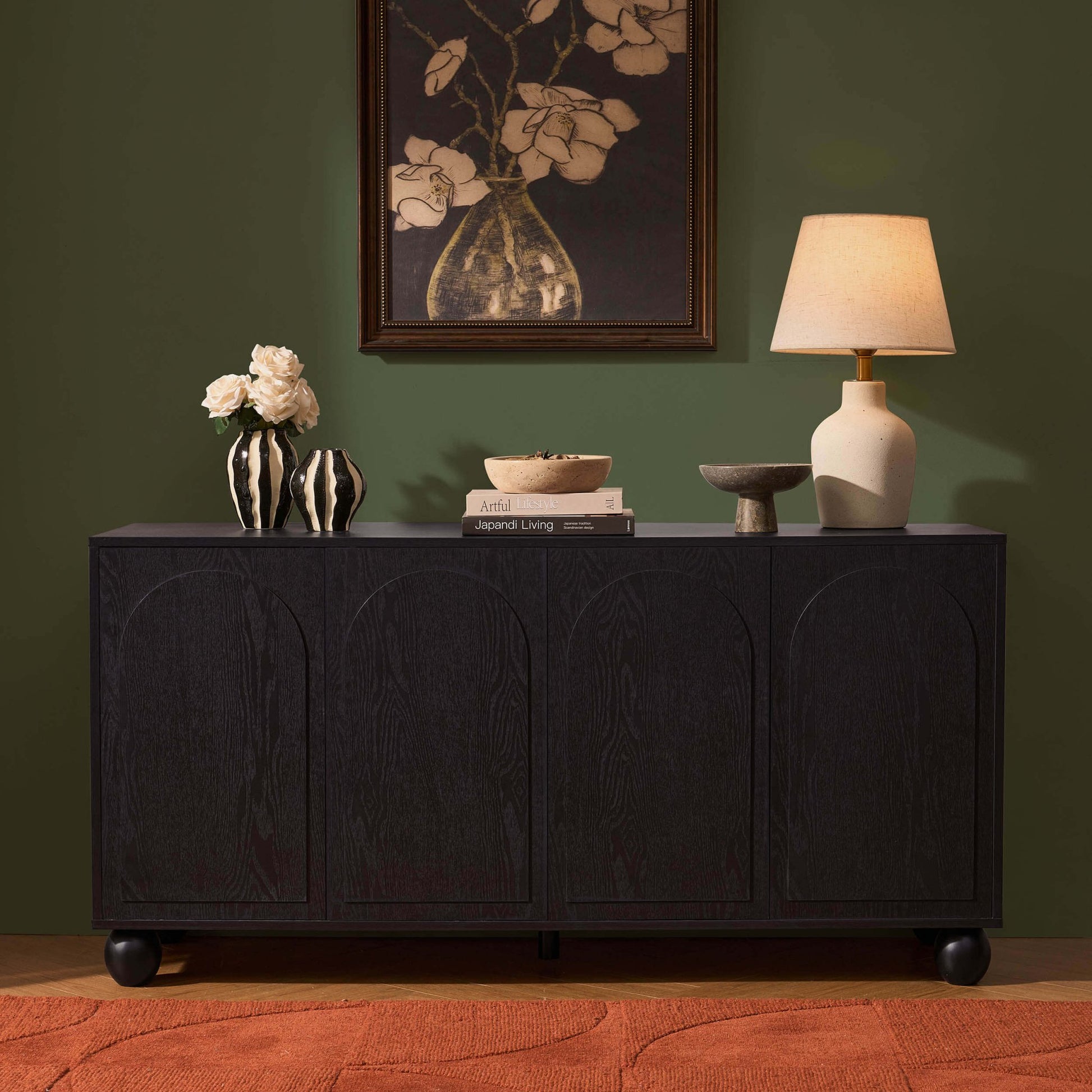 Rachel Arch Front 4 Door Sideboard - Black - DUSK