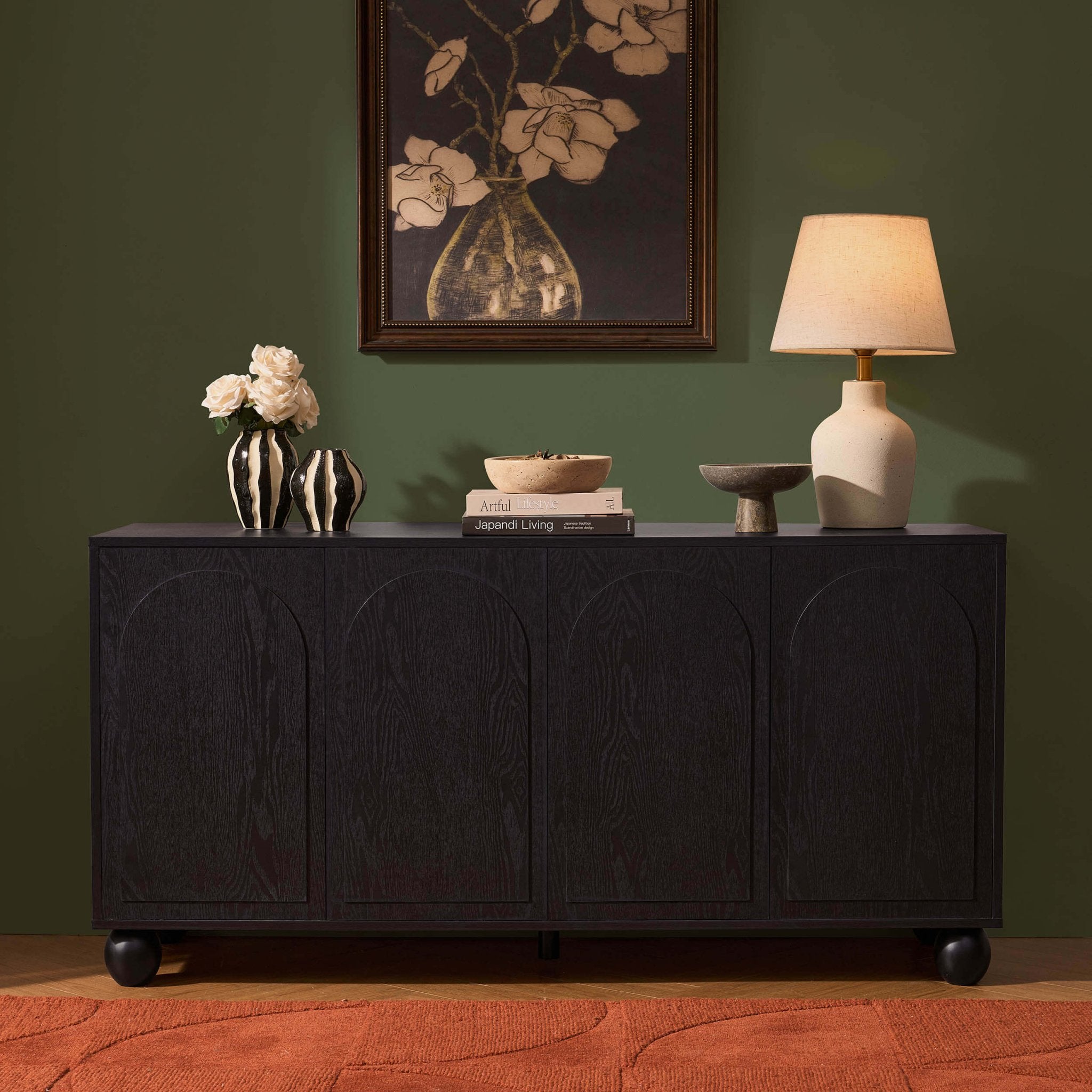 Rachel Arch Front 4 Door Sideboard - Black - DUSK