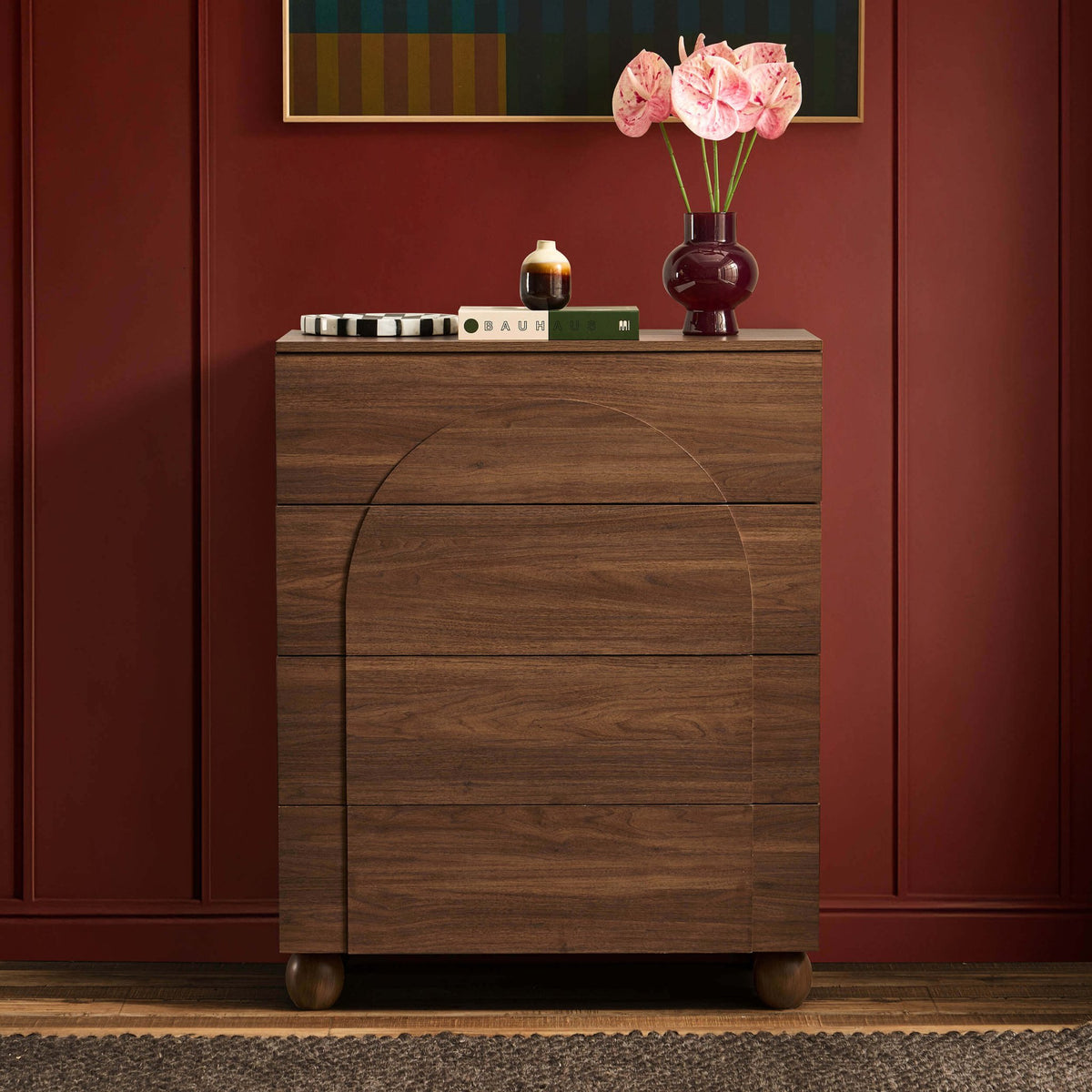 Rachel Arch Front 4 Drawer Chest - Medium Wood - DUSK