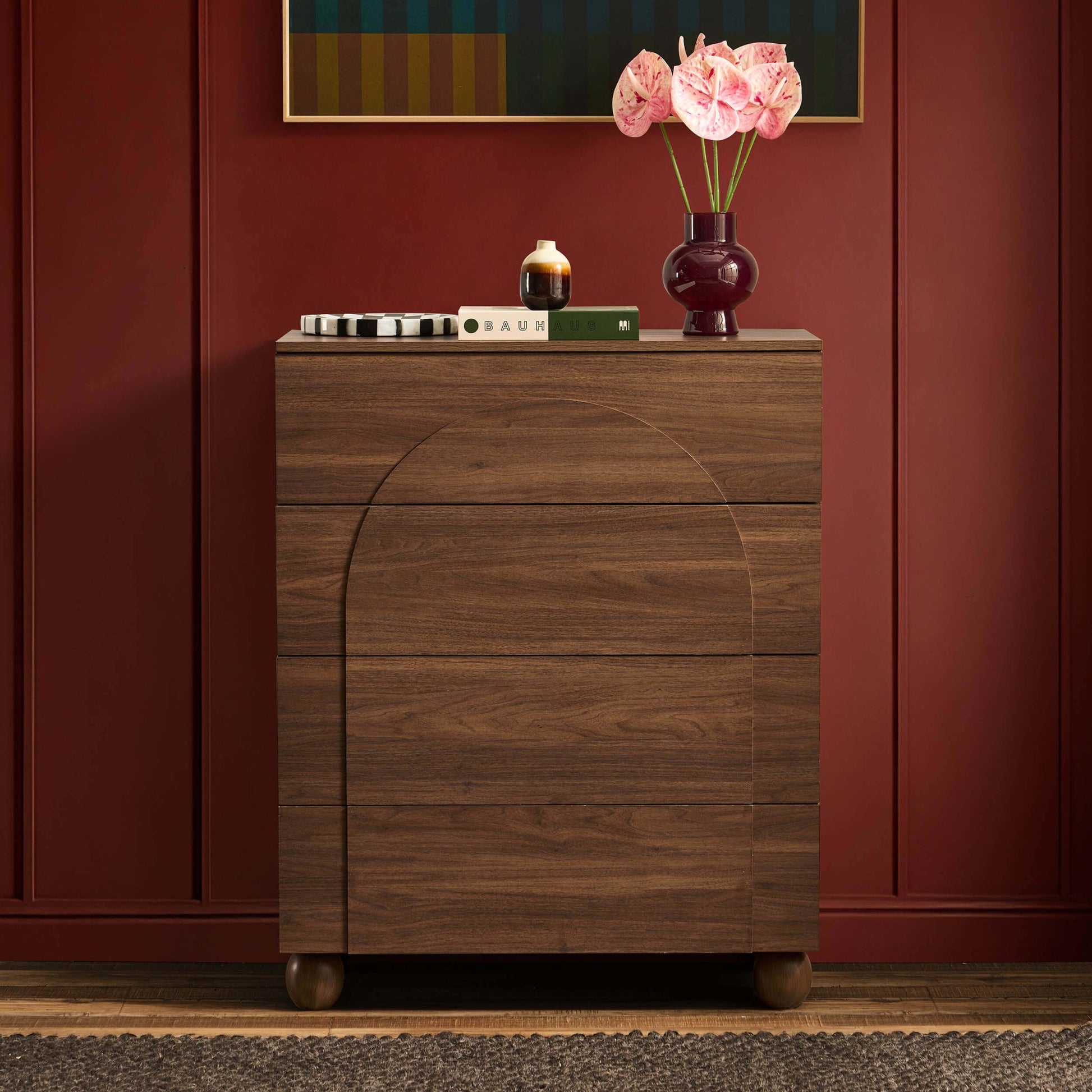 Rachel Arch Front 4 Drawer Chest - Medium Wood - DUSK