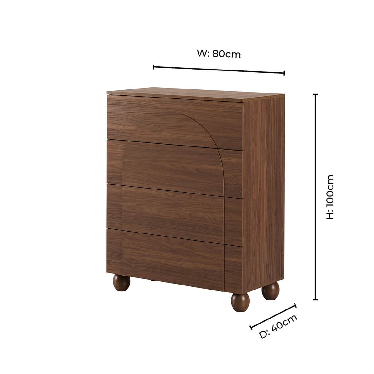 Rachel Arch Front 4 Drawer Chest - Medium Wood - DUSK