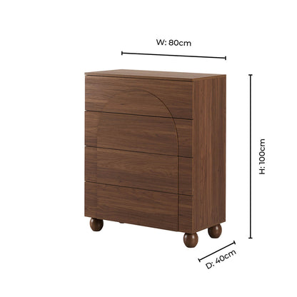 Rachel Arch Front 4 Drawer Chest - Medium Wood - DUSK