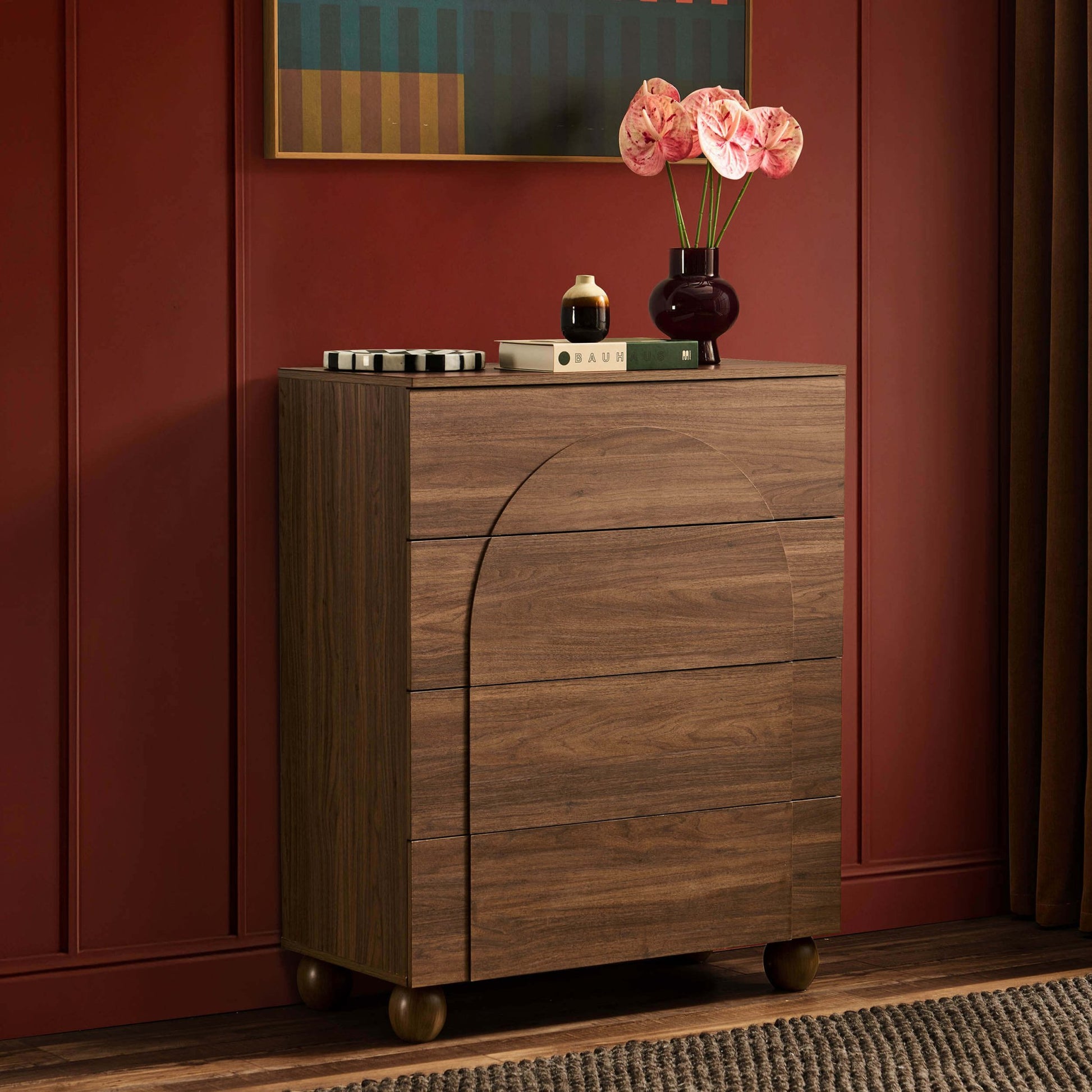 Rachel Arch Front 4 Drawer Chest - Medium Wood - DUSK