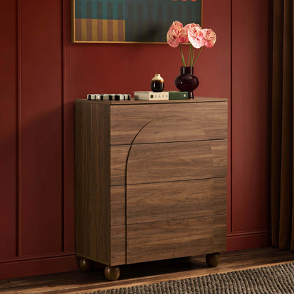 Rachel Arch Front 4 Drawer Chest - Medium Wood - DUSK