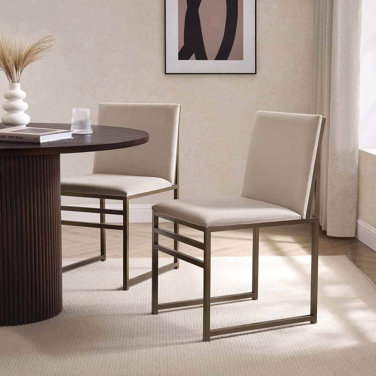 Rae Set of 2 Dining Chairs - Velvet - Beige - DUSK