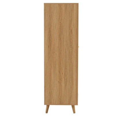 Raven Rattan 2 Door Wardrobe with Drawers - Light Wood - DUSK