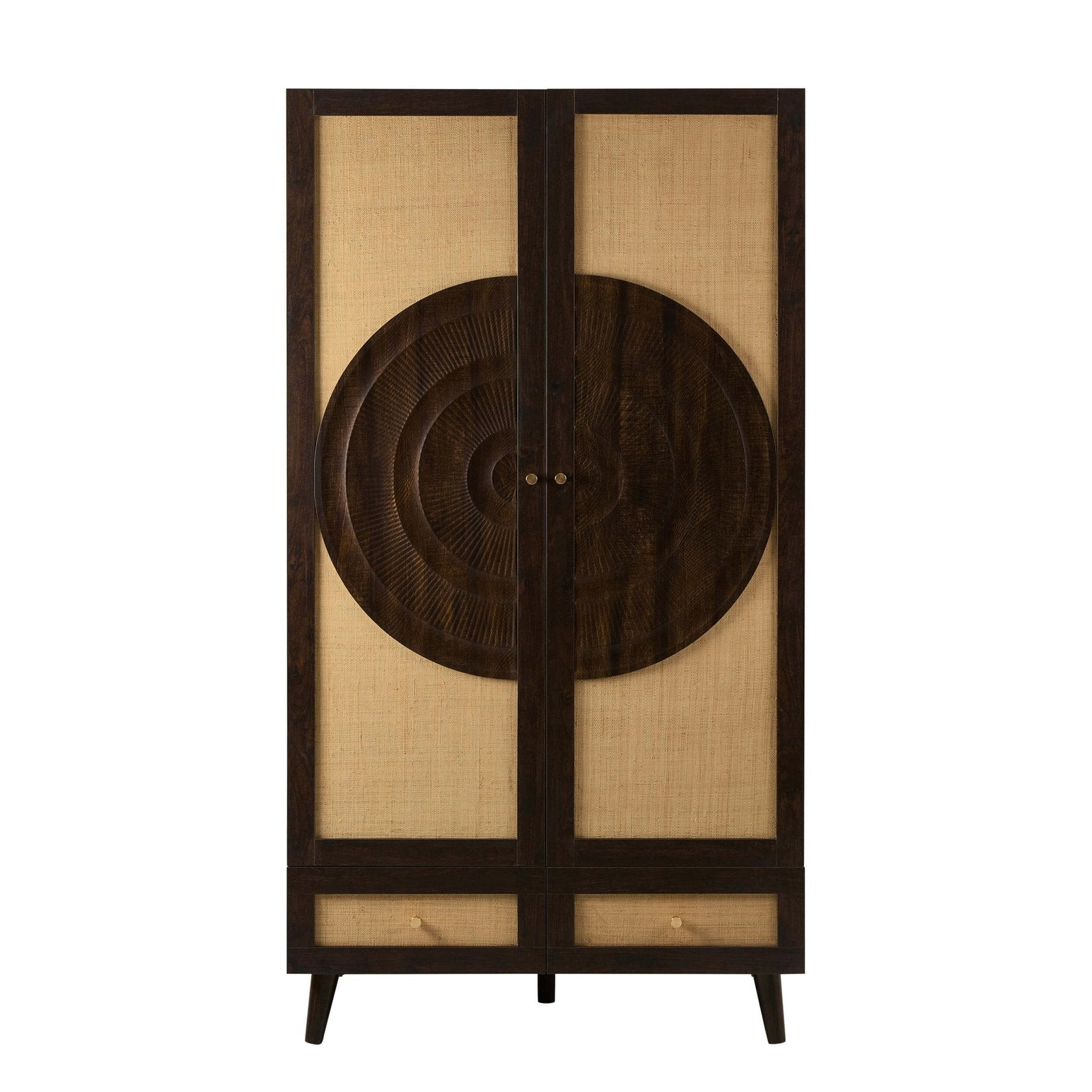 Raven Rattan 2 Door Wardrobe with Drawers - Walnut - DUSK