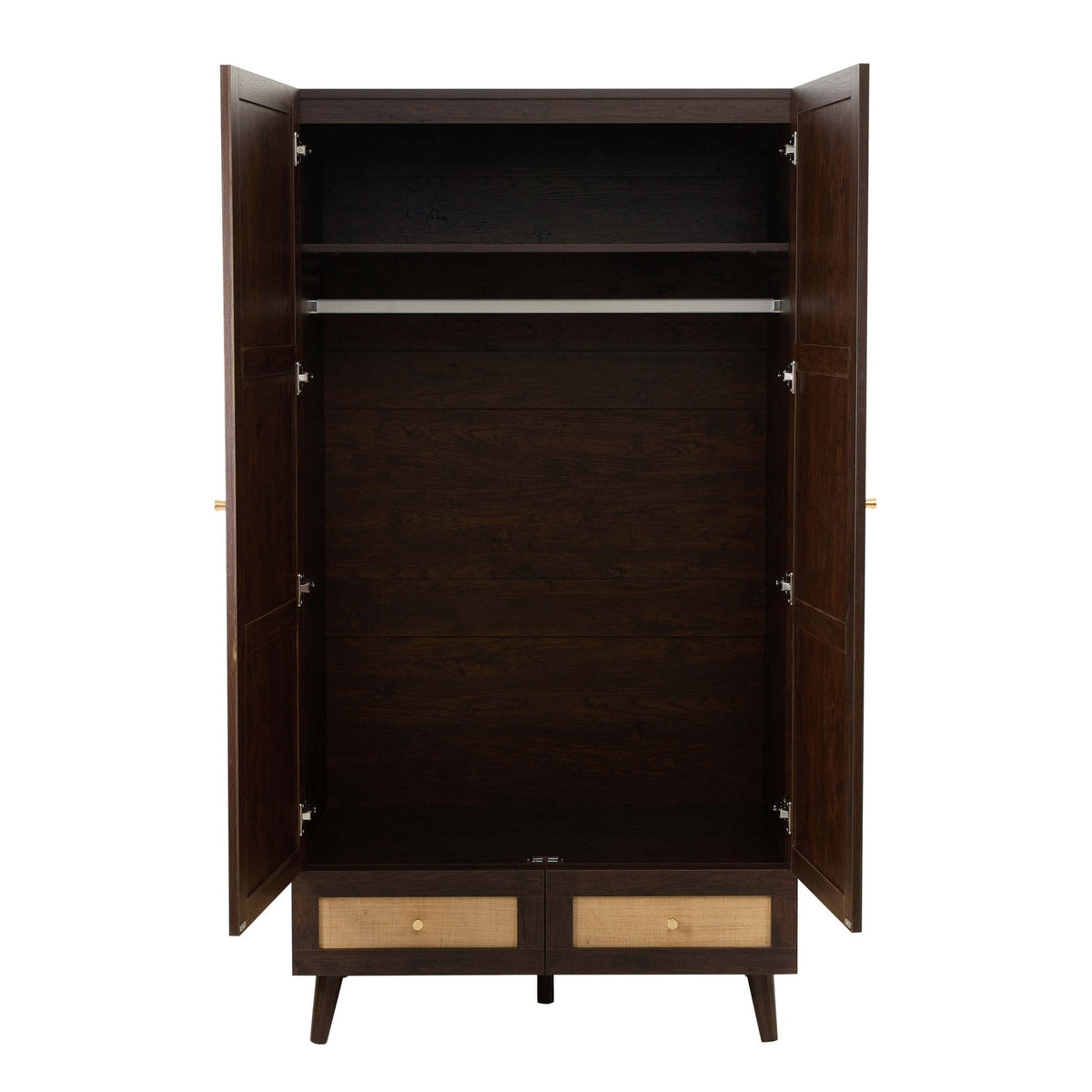 Raven Rattan 2 Door Wardrobe with Drawers - Walnut - DUSK