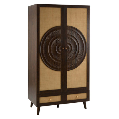Raven Rattan 2 Door Wardrobe with Drawers - Walnut - DUSK