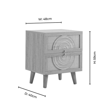 Raven Rattan 2 Drawer Bedside Table - Cream Oak Effect - DUSK