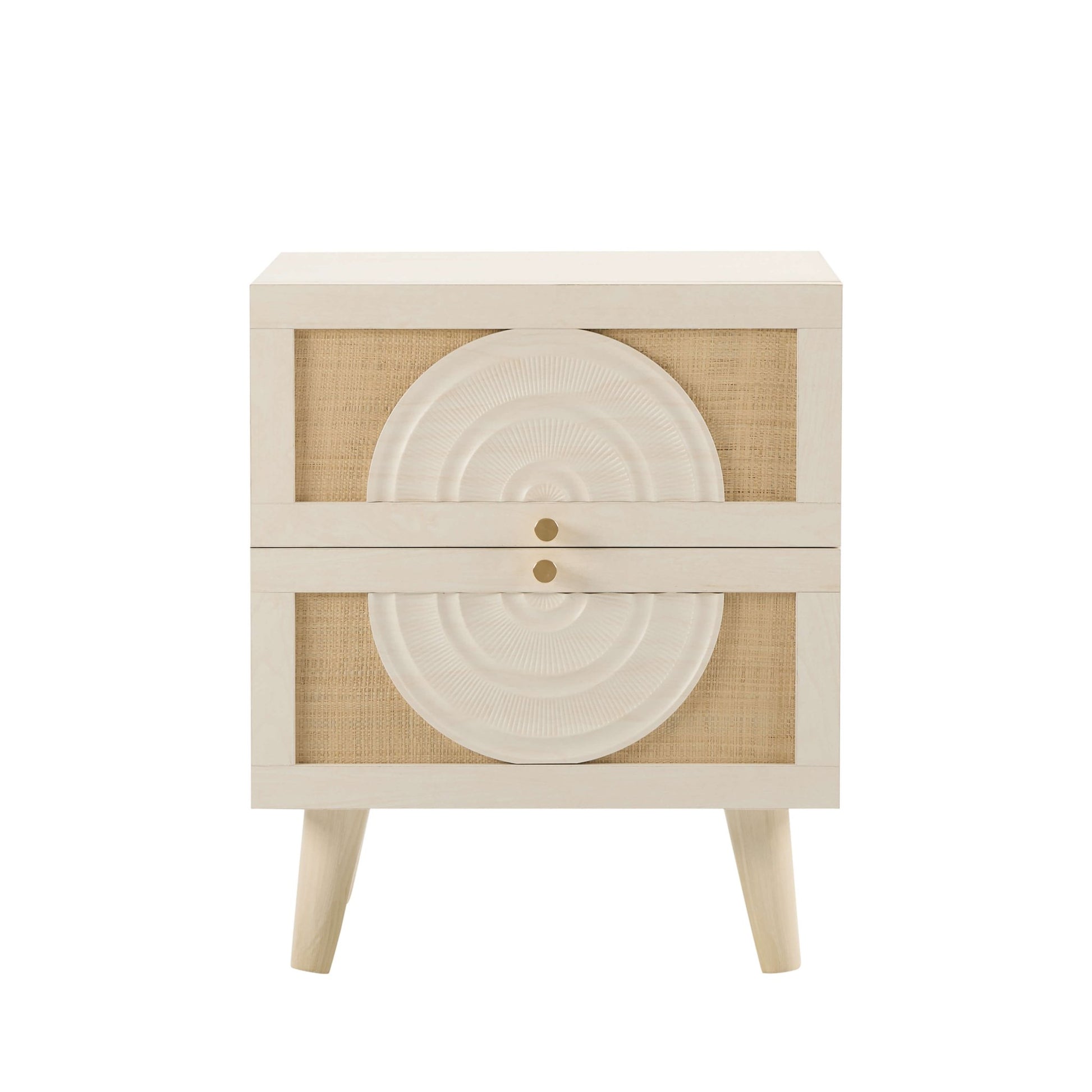 Raven Rattan 2 Drawer Bedside Table - Cream Oak Effect - DUSK