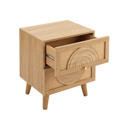 Raven Rattan 2 Drawer Bedside Table - Light Wood - DUSK