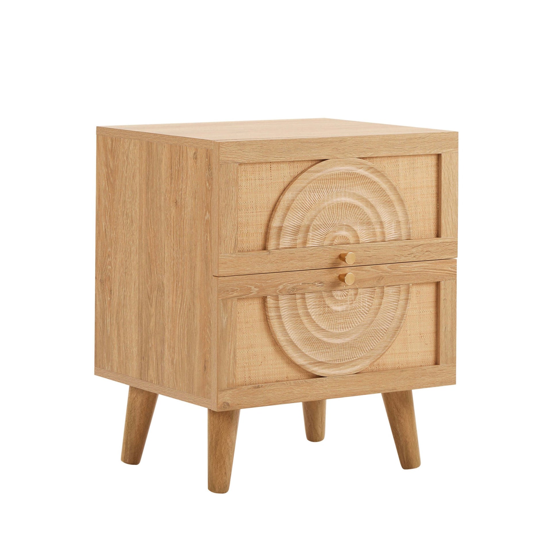 Raven Rattan 2 Drawer Bedside Table - Light Wood - DUSK