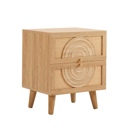 Raven Rattan 2 Drawer Bedside Table - Light Wood - DUSK